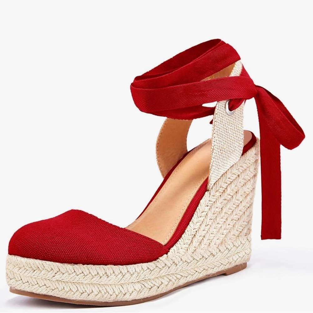 *NWT! Dream Pairs “Red” Espadrille Wedge Sandals, WM’S SZ-8.5